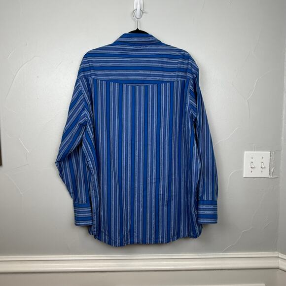 Wrangler Women’s 2XL Western Pearl Snap Shirt Blue Striped Metallic - Picture 4 of 8